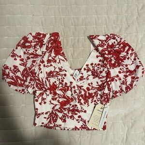 NWT - Floral Red Puff Sleeve Top